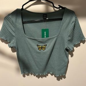 SHEIN green butterfly crop top size large